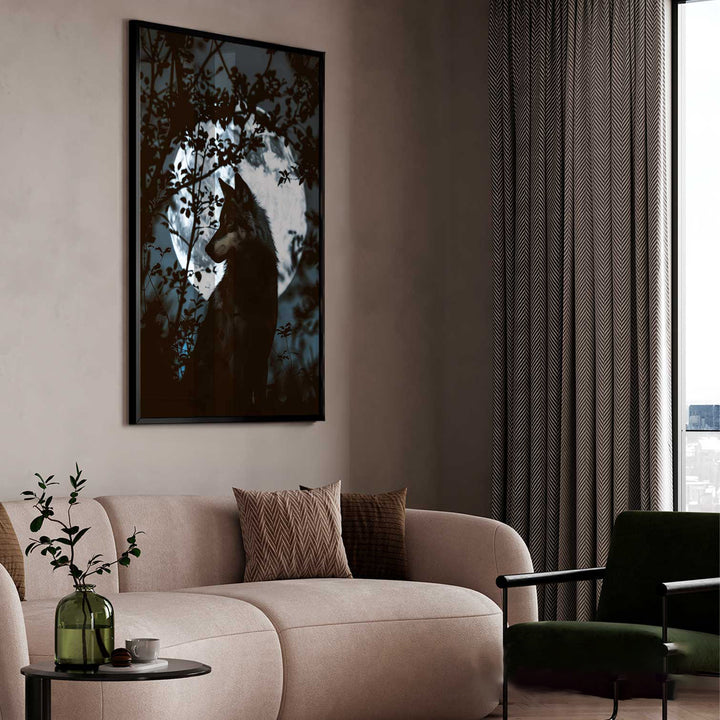 Wolf on Full Moon Painting