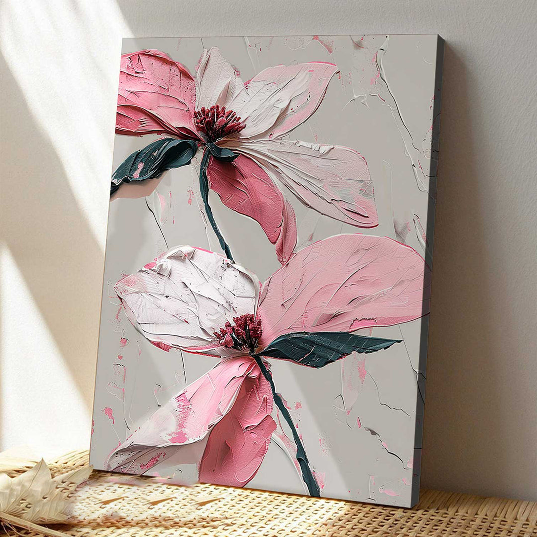 Floral Wildflower Pink and White Abstract Painting