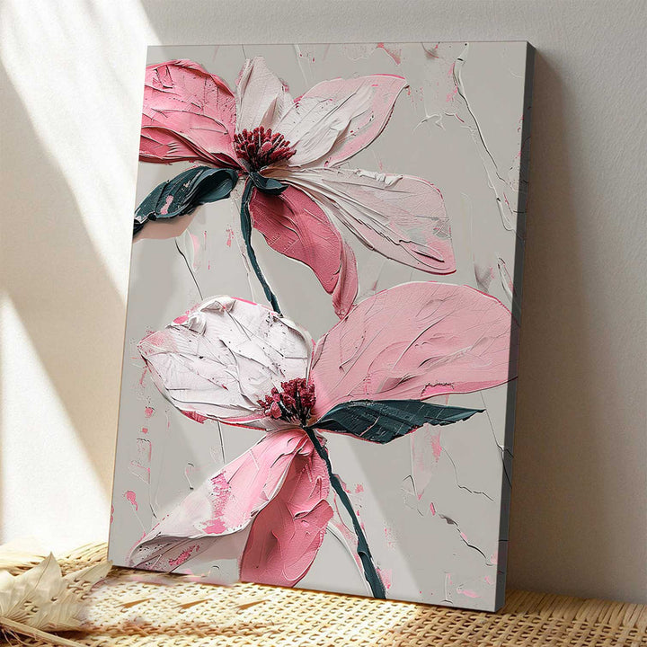 Floral Wildflower Pink and White Abstract Painting
