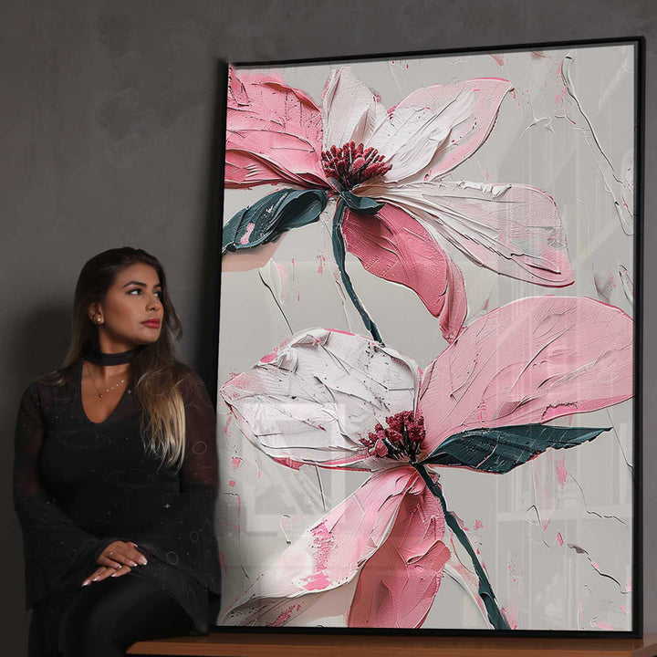 Floral Wildflower Pink and White Abstract Painting