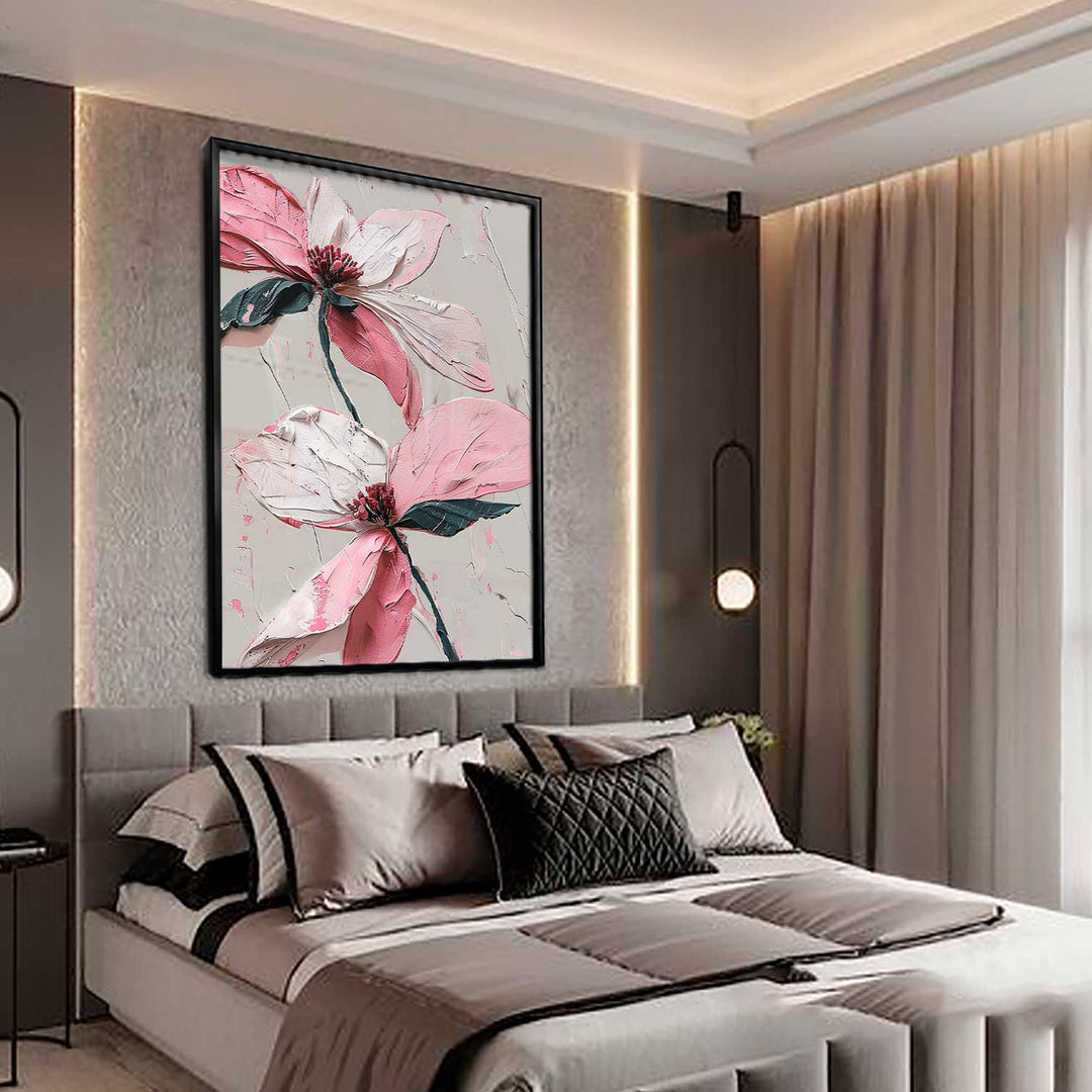 Floral Wildflower Pink and White Abstract Painting