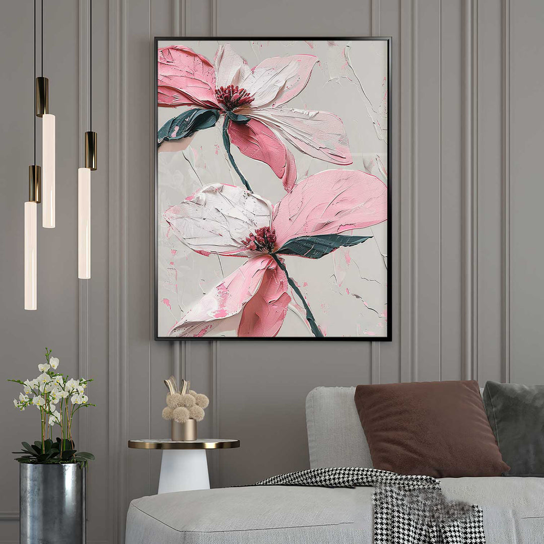 Floral Wildflower Pink and White Abstract Painting