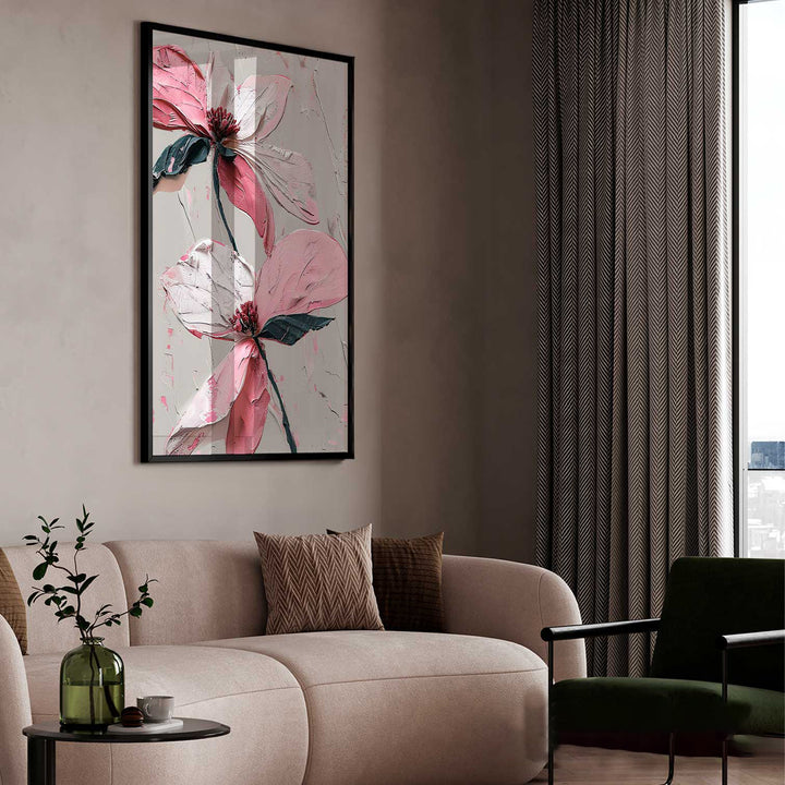 Floral Wildflower Pink and White Abstract Painting