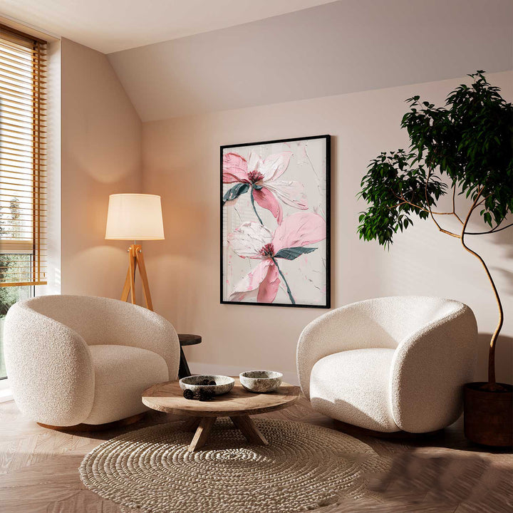 Floral Wildflower Pink and White Abstract Painting