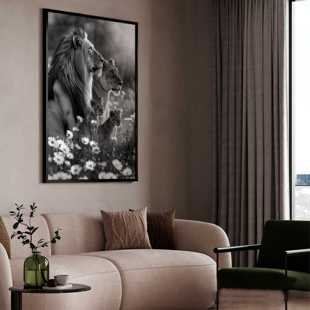 Lion Family in the Field Dove Painting