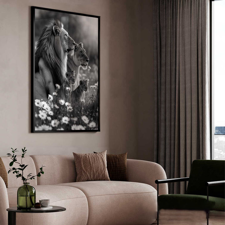 Lion Family in the Field Dove Painting