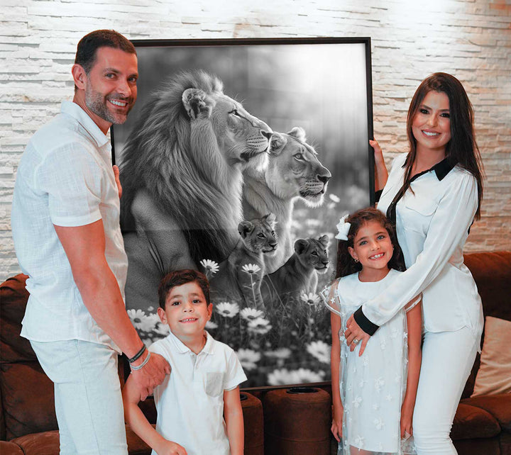 Lion Family in the Field Dove Painting