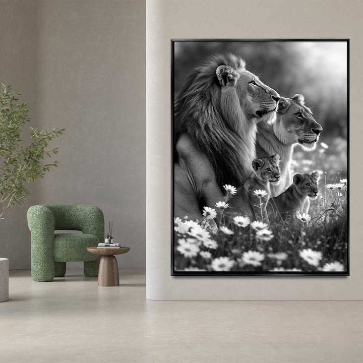 Lion Family in the Field Dove Painting
