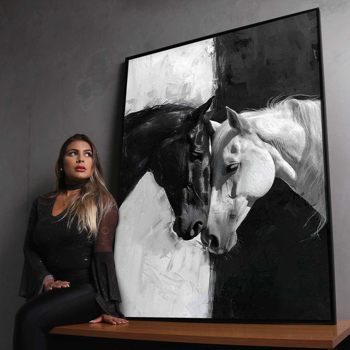 Horses in Love Black and White Painting