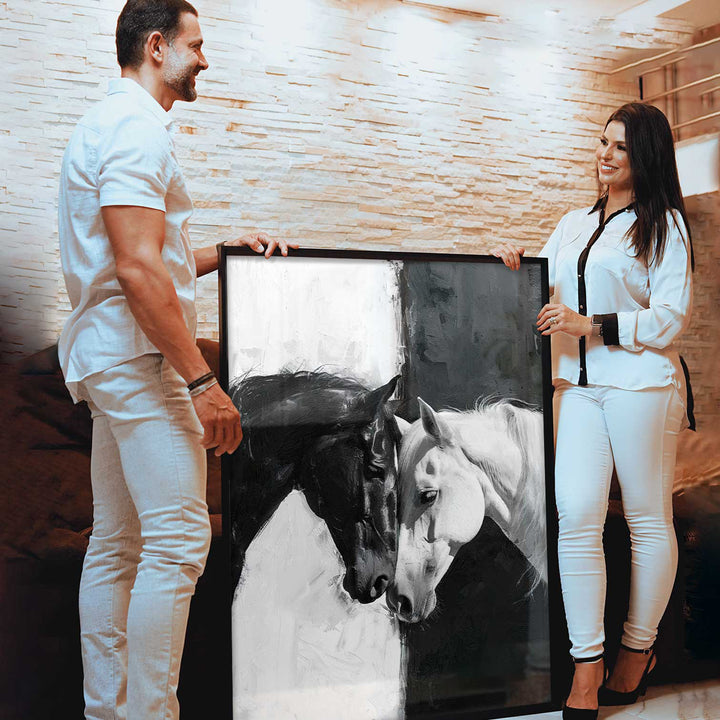 Horses in Love Black and White Painting