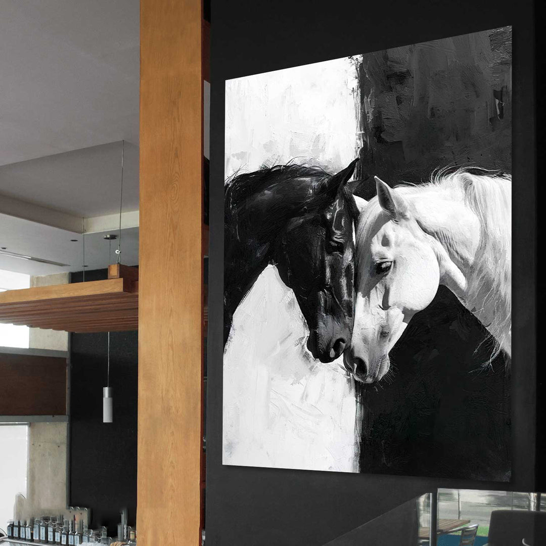 Horses in Love Black and White Painting