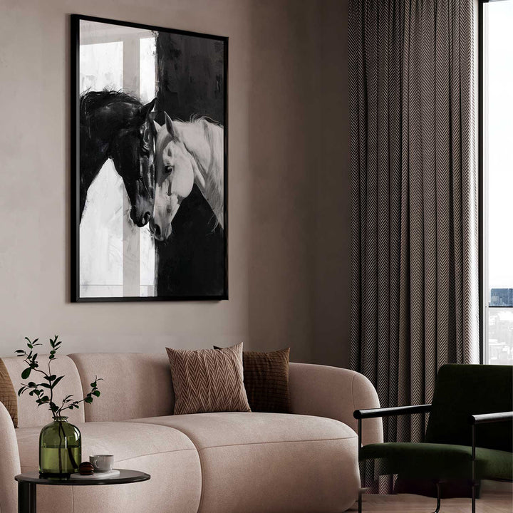 Horses in Love Black and White Painting