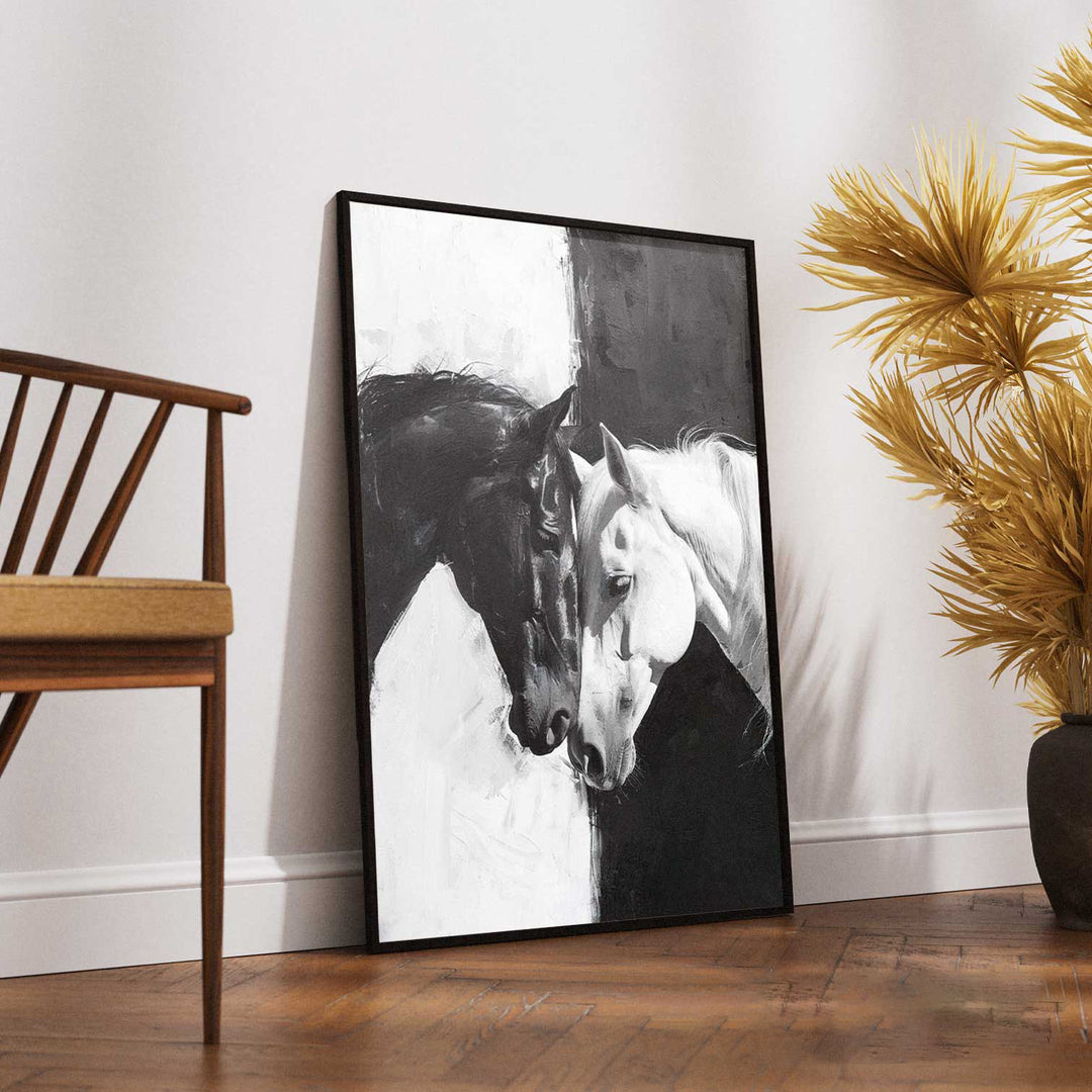Horses in Love Black and White Painting
