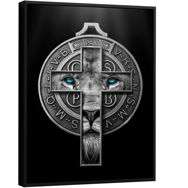Painting Lion of Judah and Medal of Saint Benedict