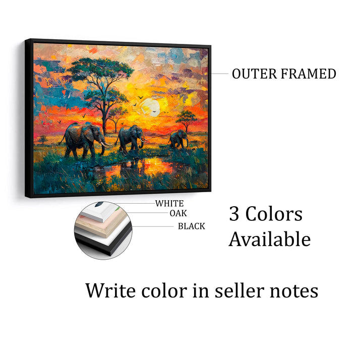 Colorful Elephant Safari Sunset Canvas Print