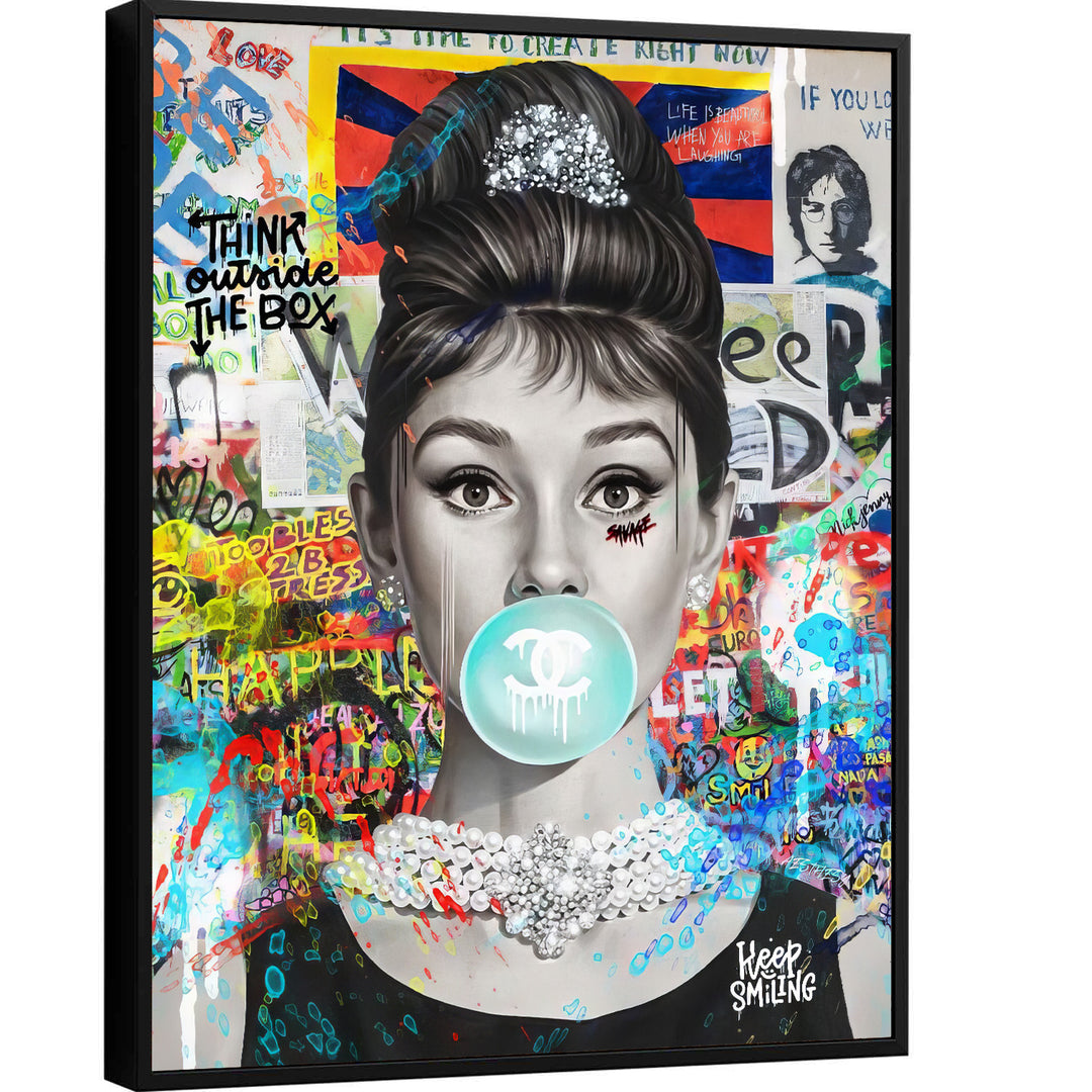 Audrey Hepburn Bubble Gum Graffiti Street Wall Art Canvas Print