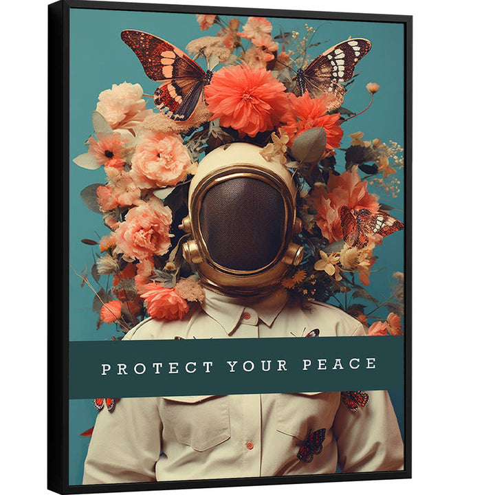 Astronaut in Peace Floral Canvas Print