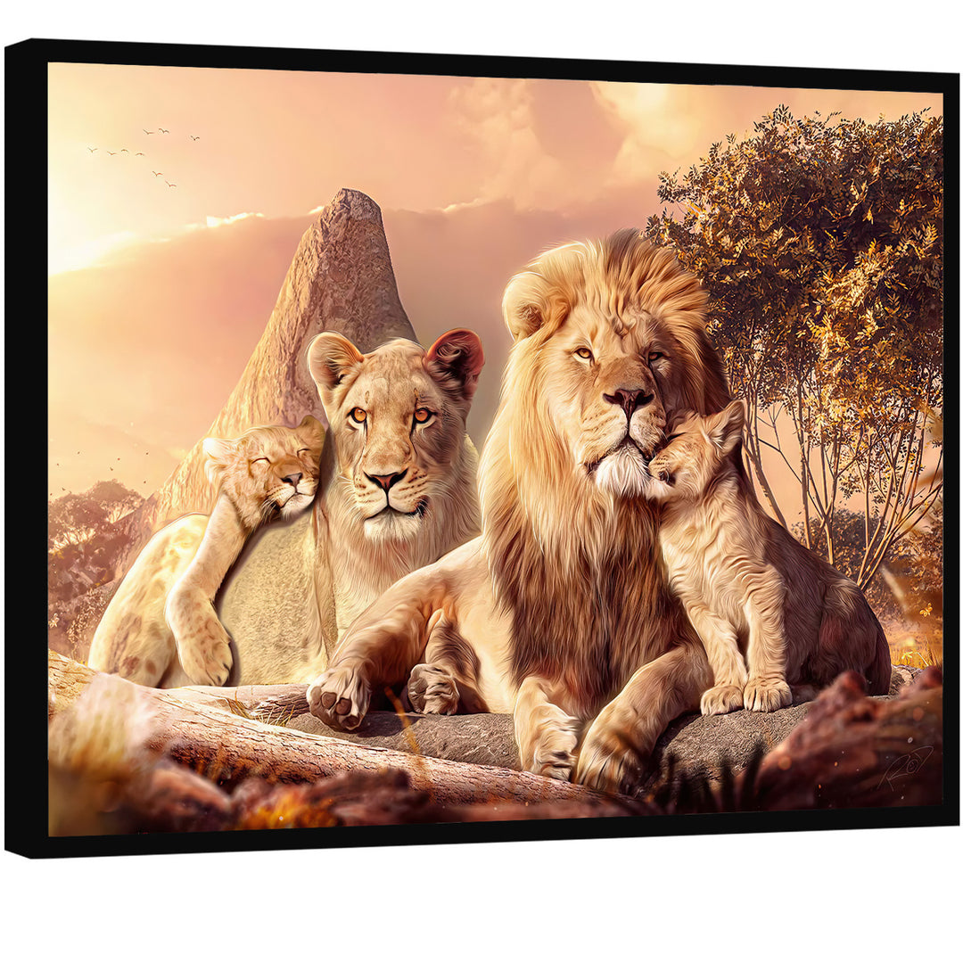 Lion Family Sunset Canvas Print