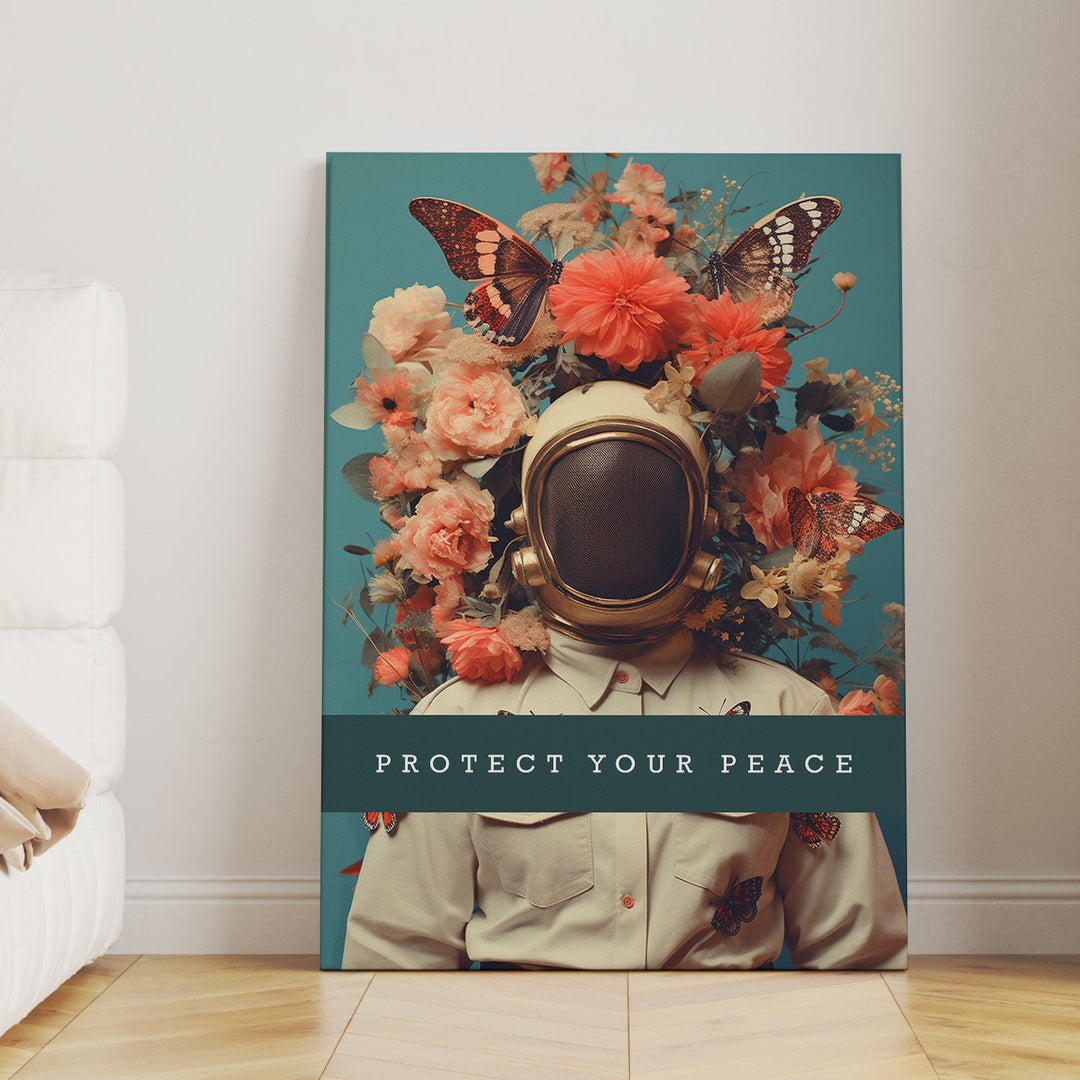 Astronaut in Peace Floral Canvas Print
