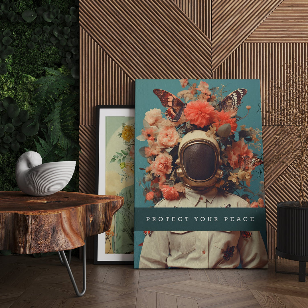 Astronaut in Peace Floral Canvas Print