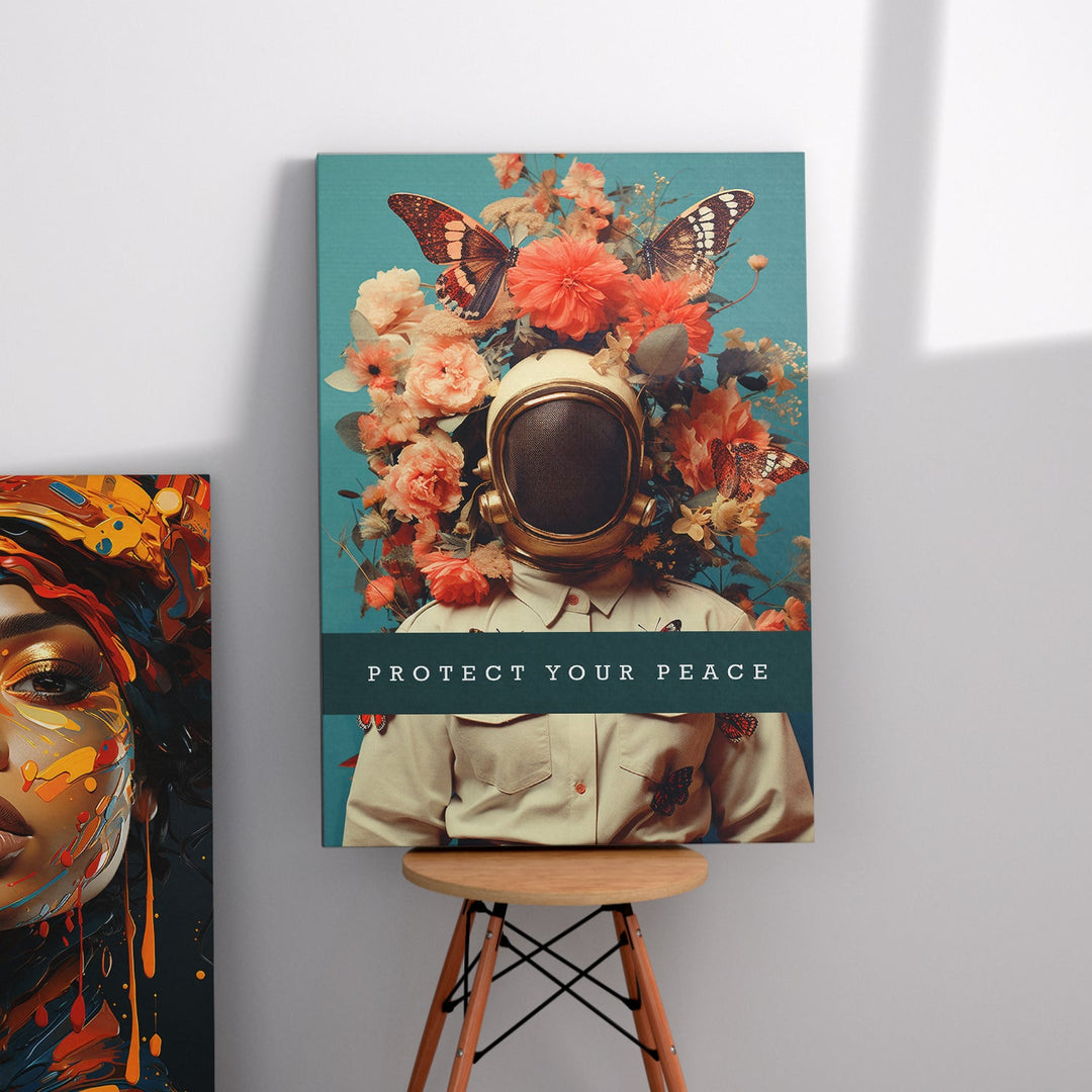 Astronaut in Peace Floral Canvas Print
