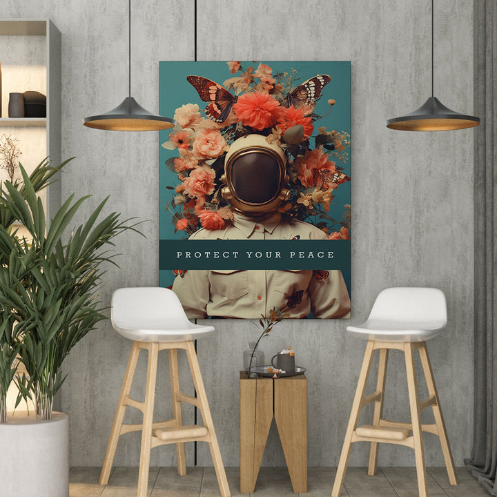 Astronaut in Peace Floral Canvas Print