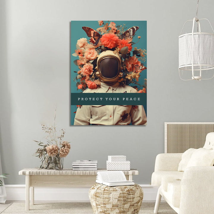 Astronaut in Peace Floral Canvas Print