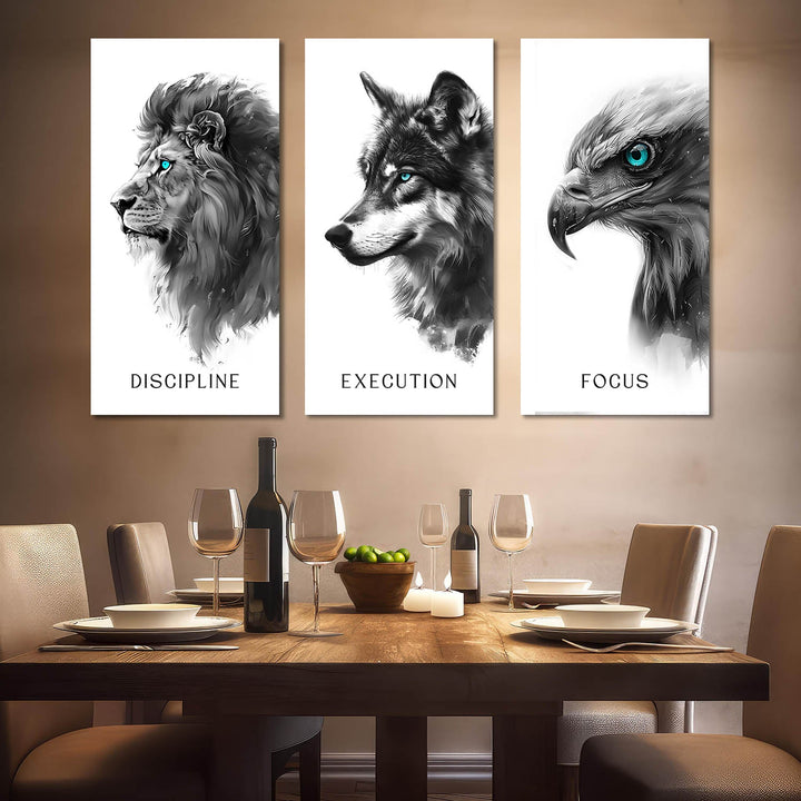 Discipline, Execution, Focus – 3-Piece Animal Canvas Set