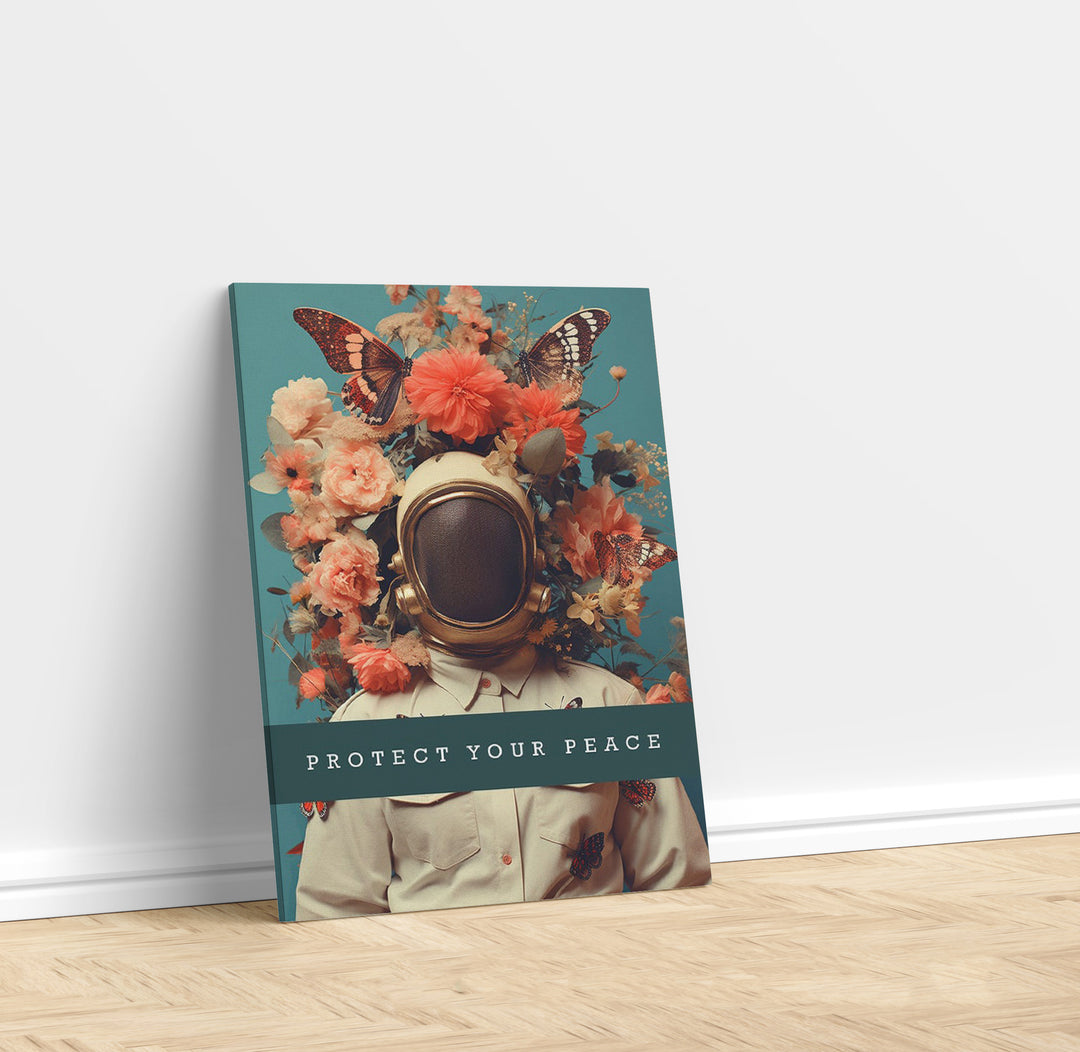 Astronaut in Peace Floral Canvas Print