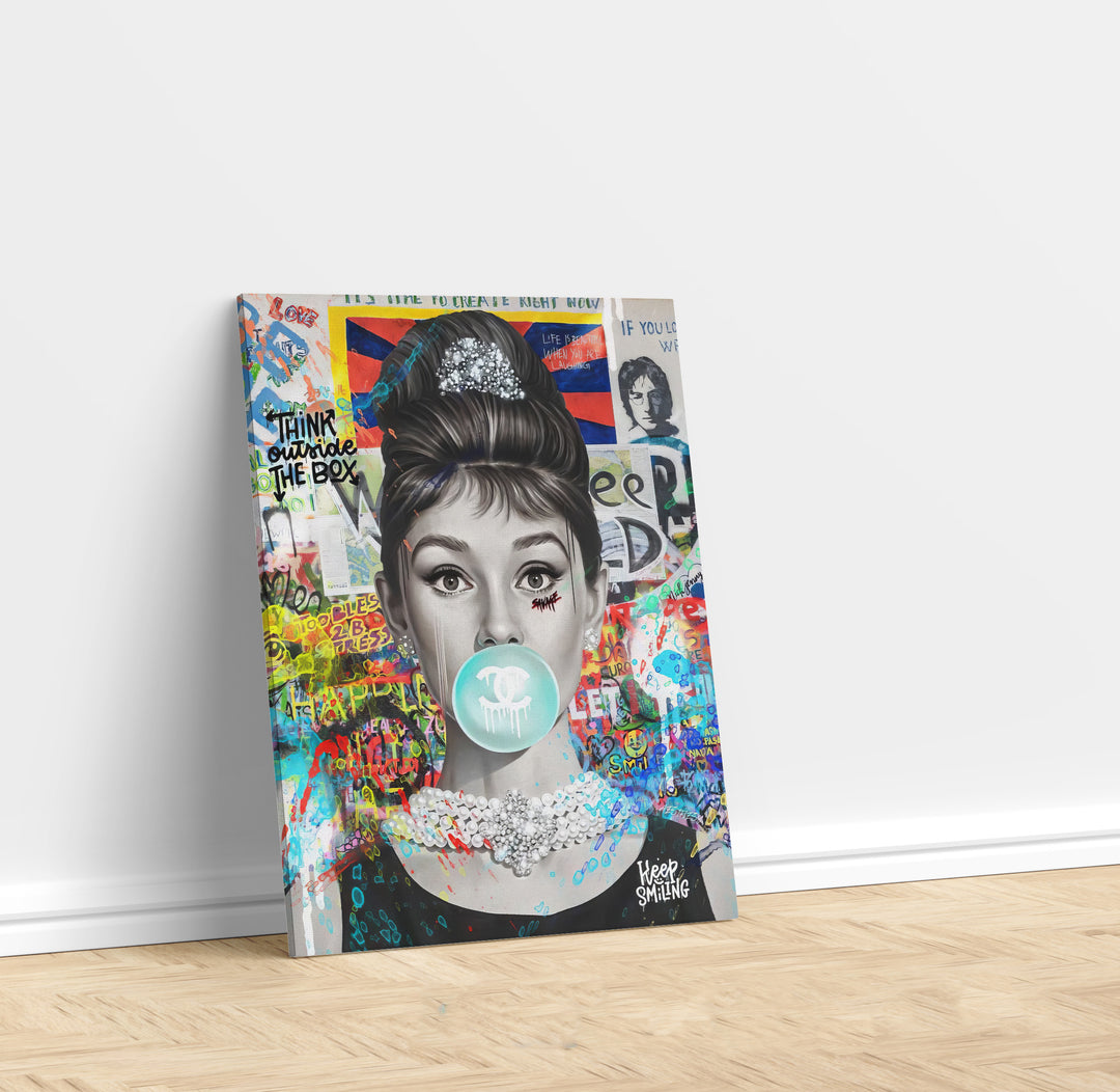 Audrey Hepburn Bubble Gum Graffiti Street Wall Art Canvas Print