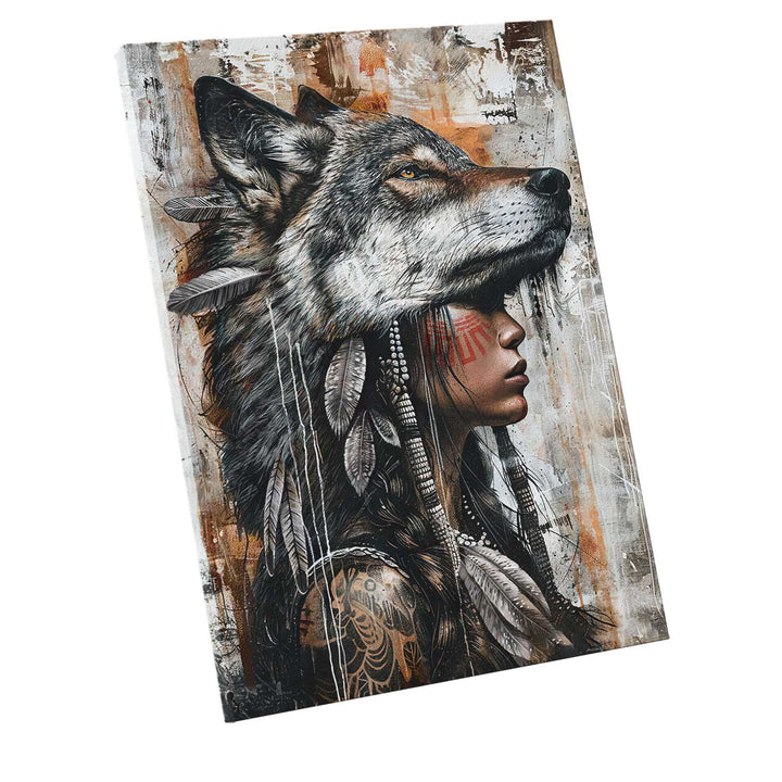 Wild Soul Woman Portrait Wolf Headdress Art Wolf Photography Style Painting Canvas Print