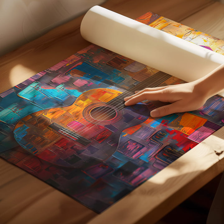 Guitar Harmony of Colors Painting Vibrant Music Art