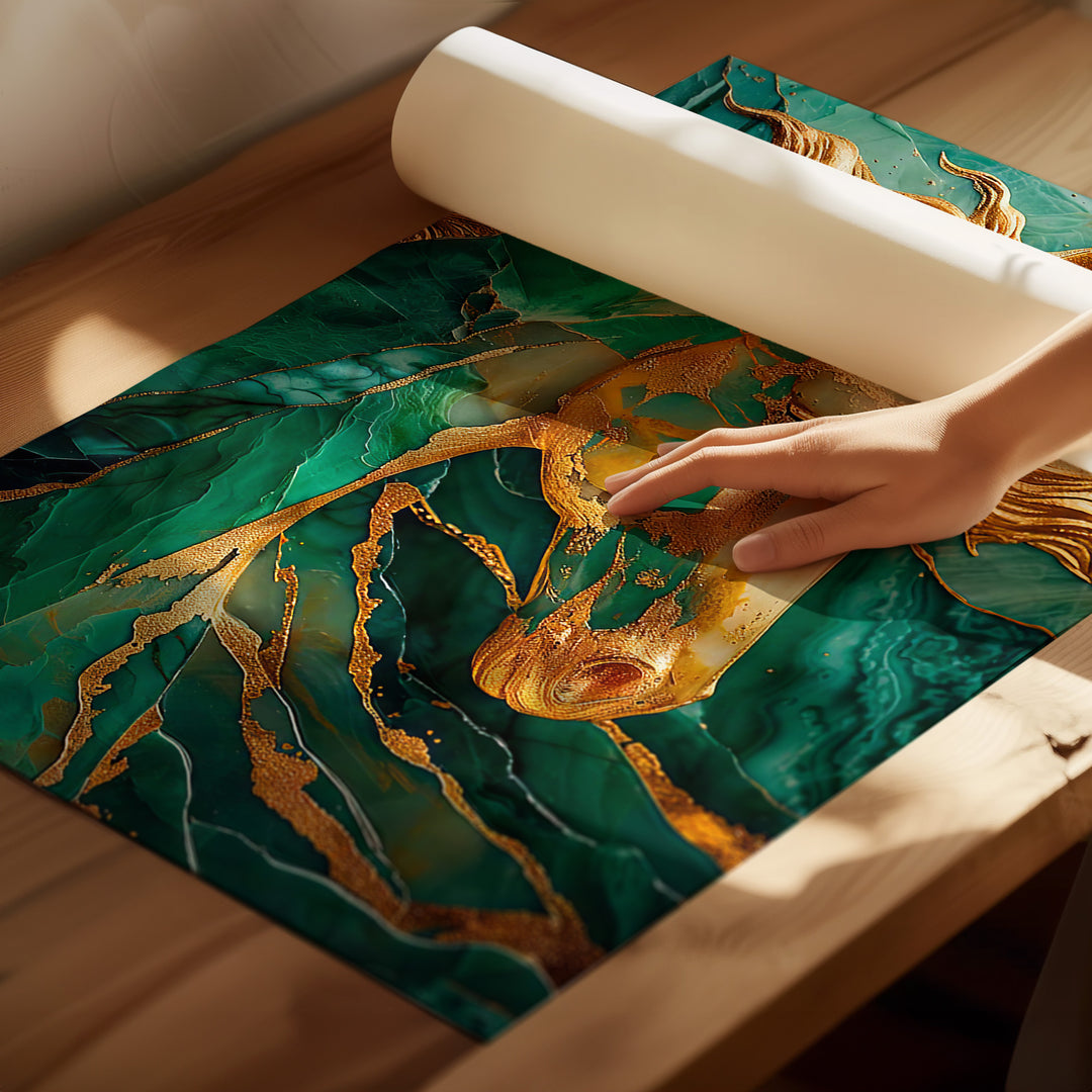 Abstract Emerald Green Gold Horse Canvas Print