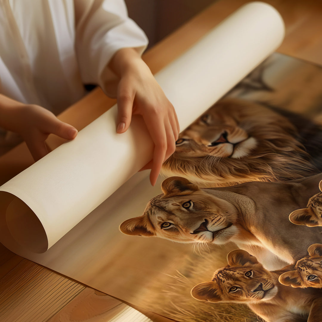 Lion Family in Savannah Canvas – Wild Animal Wall Art