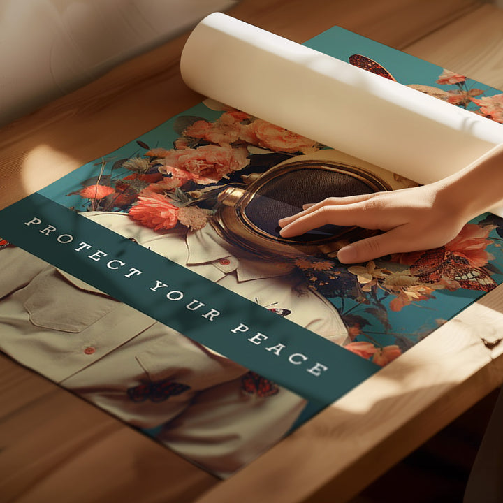 Astronaut in Peace Floral Canvas Print