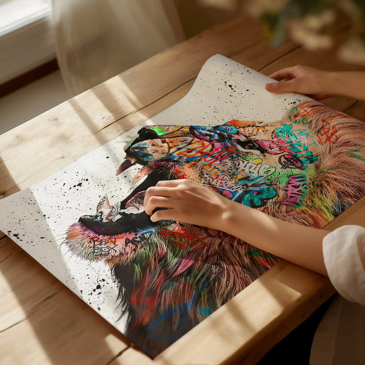 Lion Graffiti Pop Wall Art Canvas Print