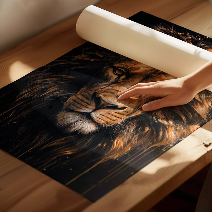 Molten Gold Lion Canvas – Regal Golden Lion Wall Art