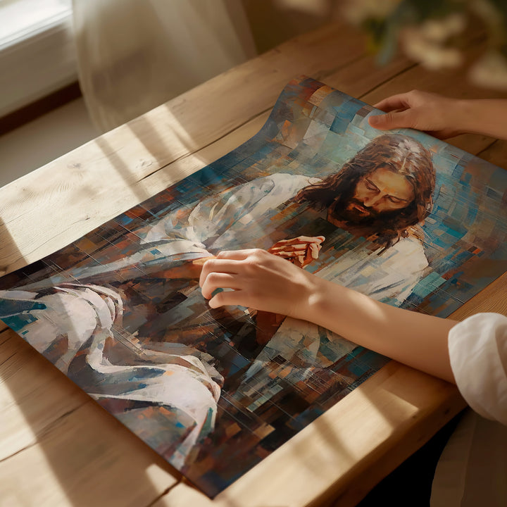 Abstract Grid Jesus Wall Art  Jesus Painting  Christian Wall Art  Farmhouse Wall Decor