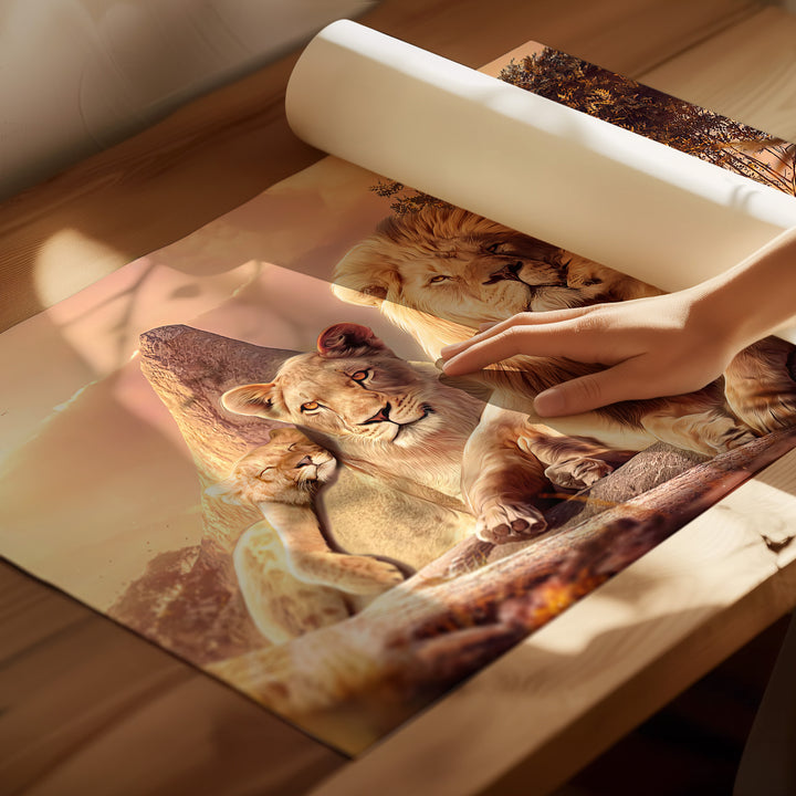 Lion Family Sunset Canvas Print