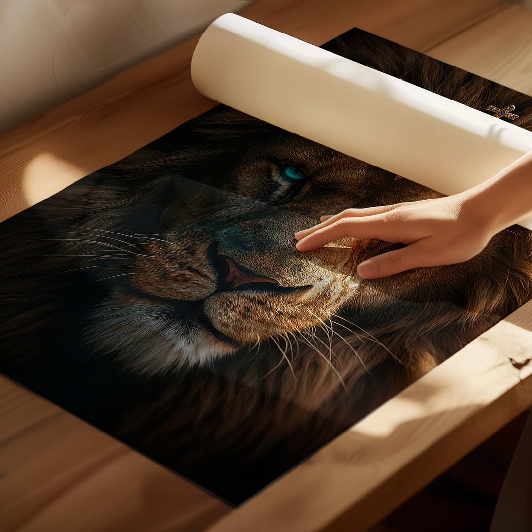 Lion Portrait With Blue Eyes
