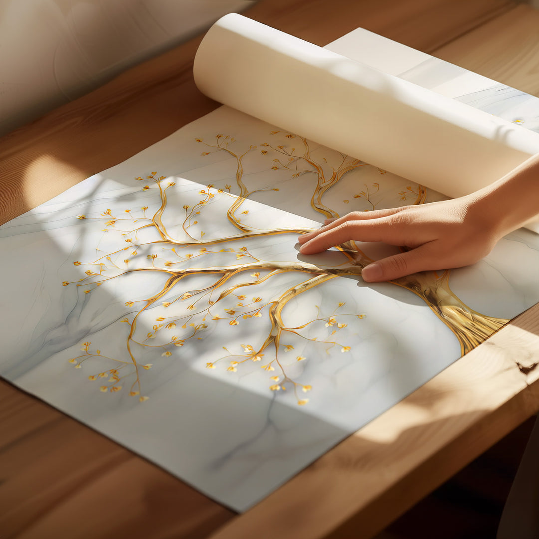 Divine Tree Canvas Wall Art – Gold Marble Abstract Tree Painting