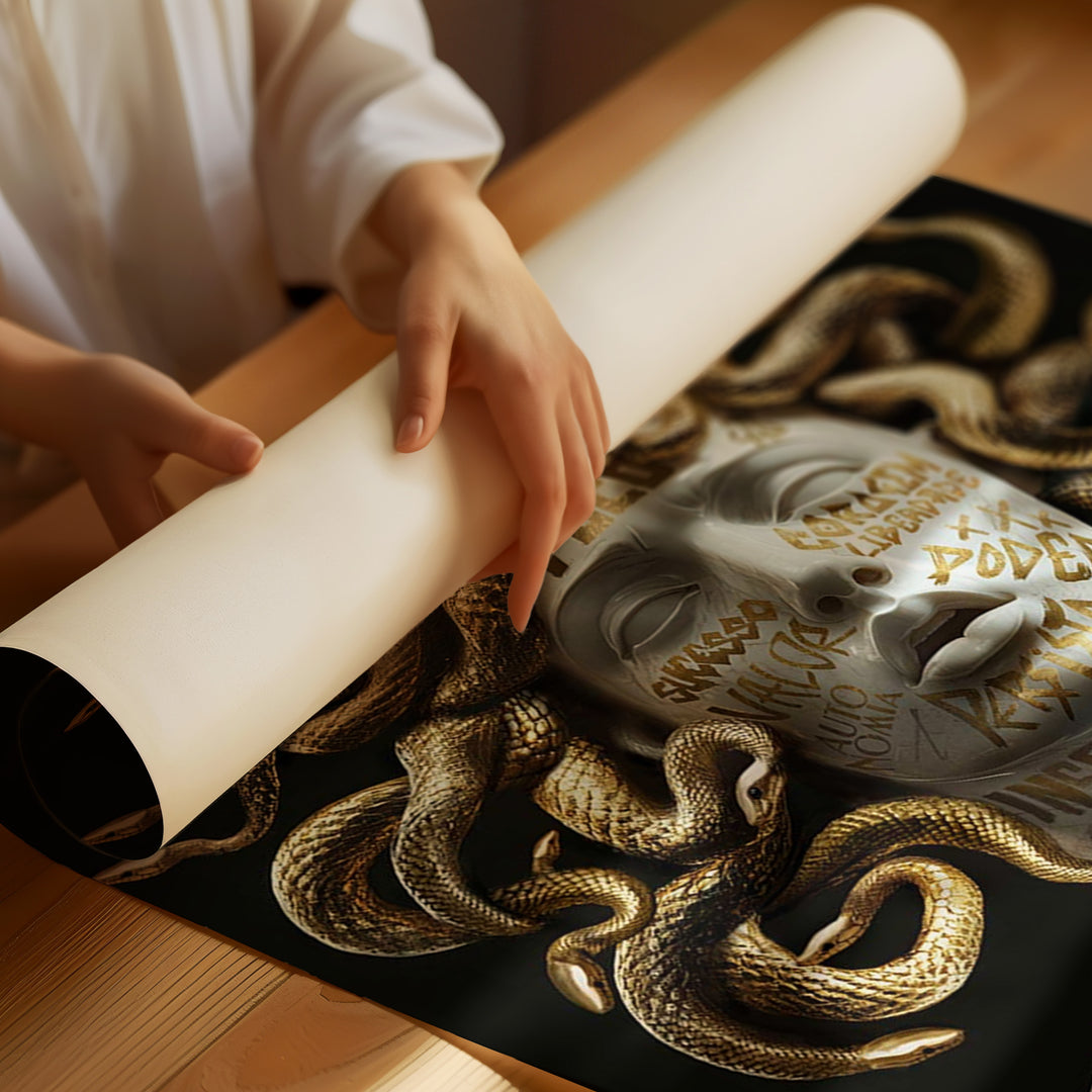 Golden Medusa Canvas – Modern Mythical Wall Art