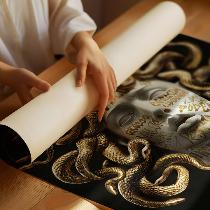 Golden Medusa Canvas – Modern Mythical Wall Art