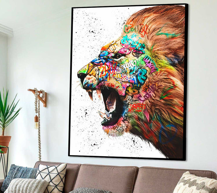 Lion Graffiti Pop Wall Art Canvas Print