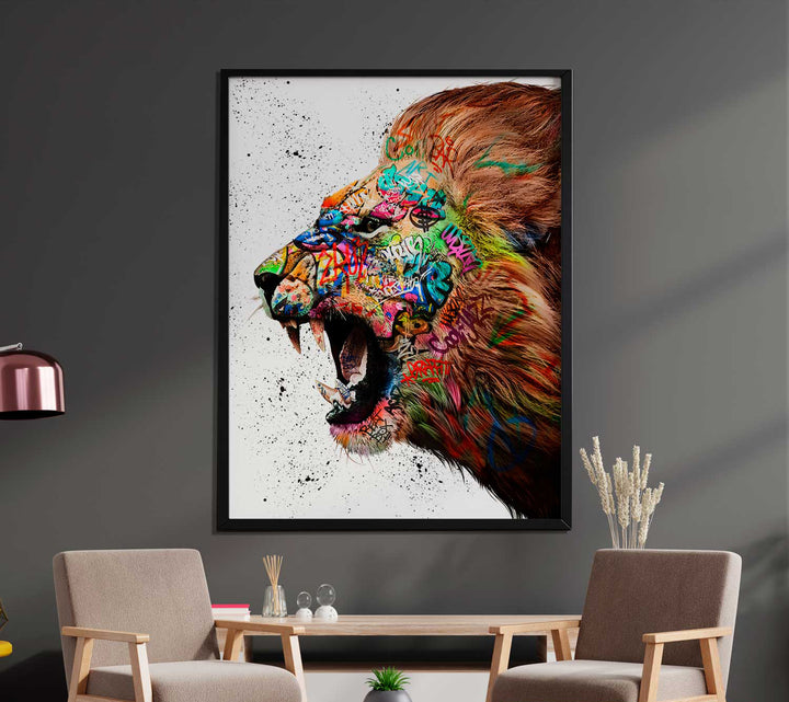 Lion Graffiti Pop Wall Art Canvas Print