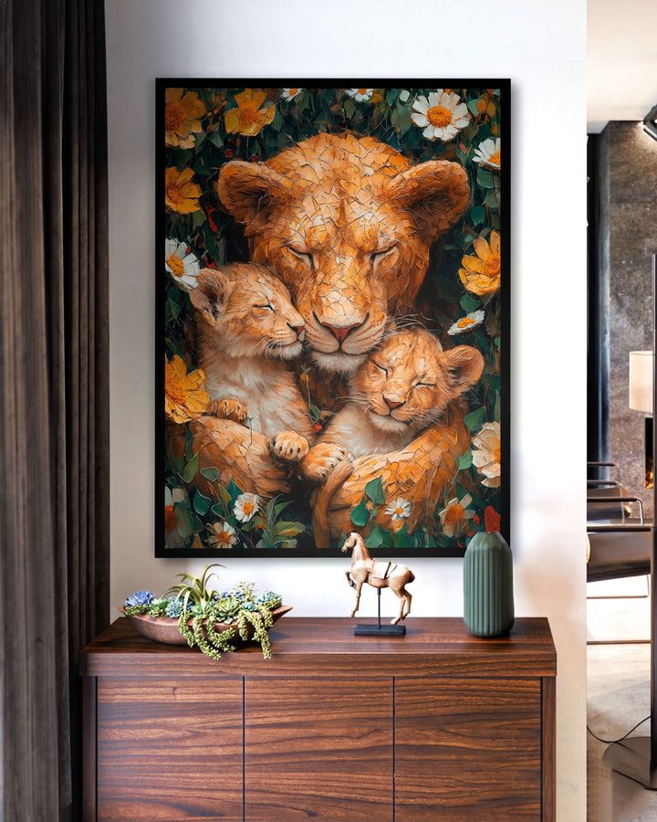 Mother Lioness and Cubs Canvas Print