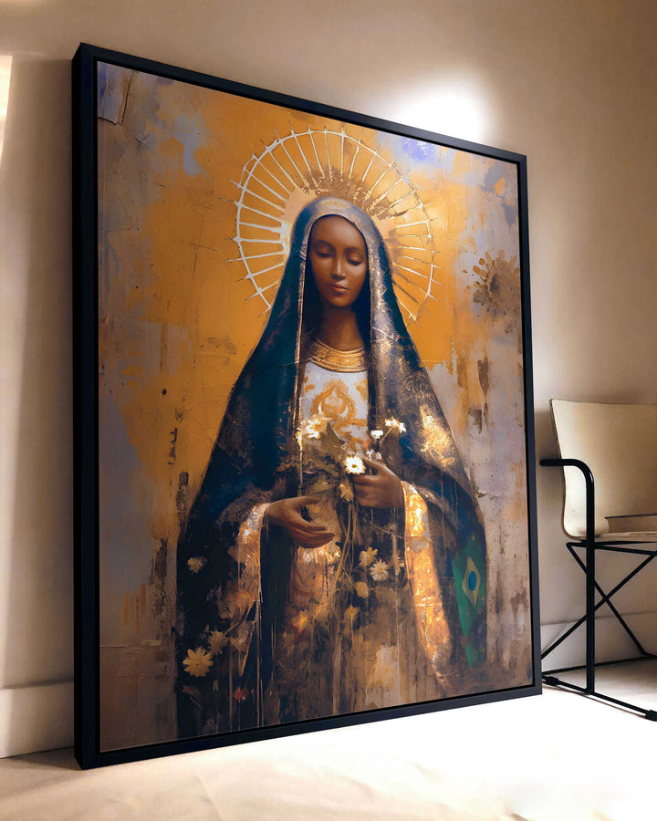 Our Lady of Aparecida Religious Wall Art Abstract Watercolor Painting, Spiritual Catholic Prints