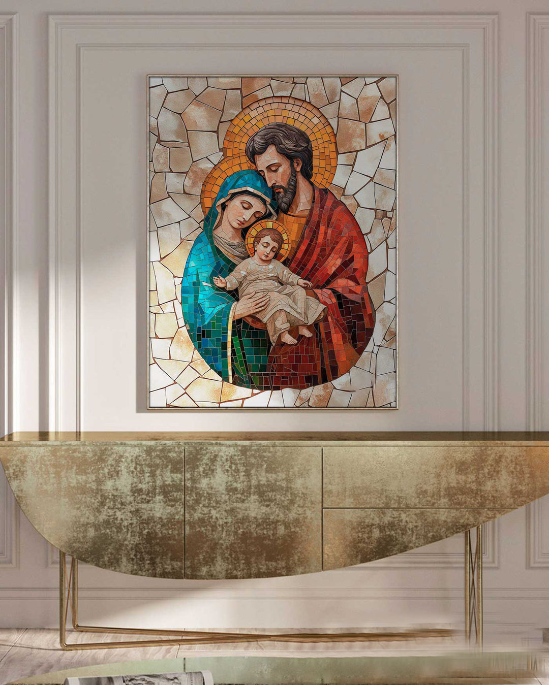 Holy Family Mosaic Painting  Christian Art for Home Decor