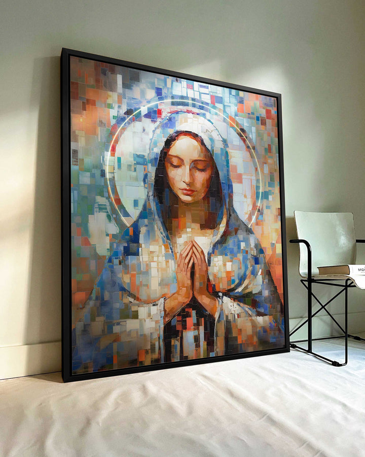 Abstract Grid Virgin Mary Catholic Wall Art for Modern Homes  Mother Mary Home Decor