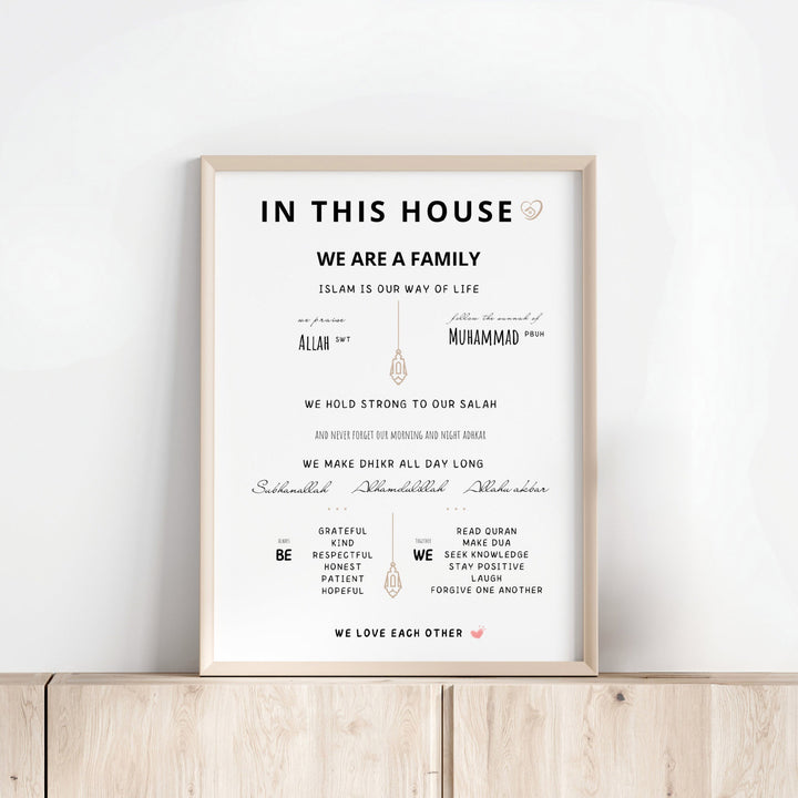 Islamic In This House Print | Muslim Family Rules Poster | Islamic Wall Art